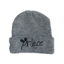 Детские шапки для малышей вязаные зимние шапочки шапки однотонные принцесса/принц с буквенным принтом Детские аксессуары мягкие