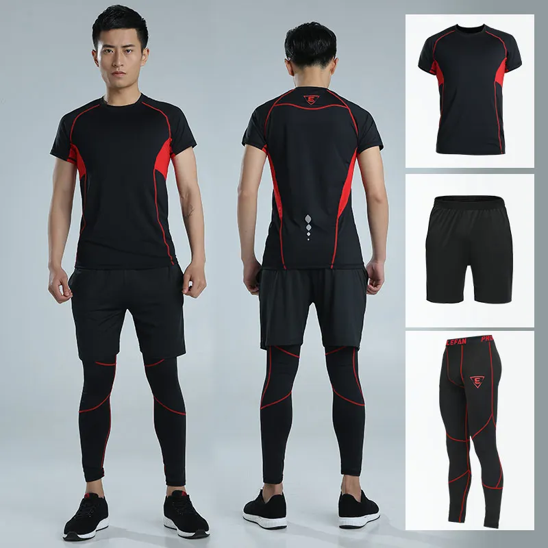 LEFAN 2018 Sport Suits 3pcs Men Elastic Running Fitness Sets Male