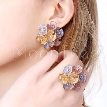 

MoonTree Flower Floral Fashion Luxury Super AAA Cubic Zirconia Women Engagement Earring And Ring Jewelry Set
