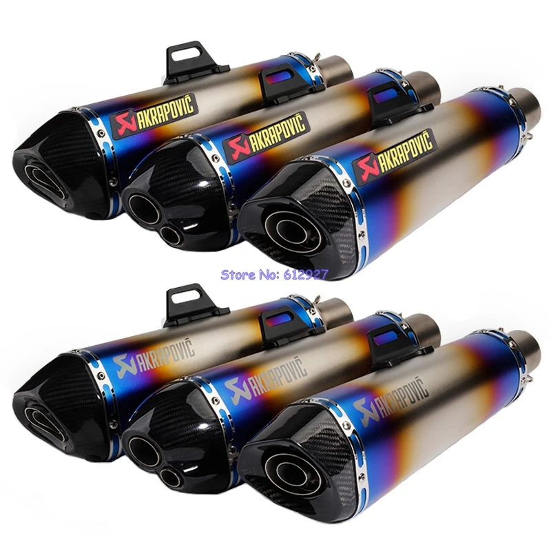 

JOHOTAKI: Length 470mm Inlet 51mm Motorcycle Akrapovic Exhaust Pipe Muffler Slip On Laser Mark Carbon Fiber End