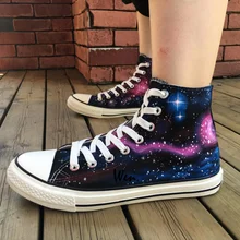 Вэнь ручная роспись обувь дизайн пользовательские Starlight Галактическая Туманность Мужские Женские высокие холщовые кроссовки для дня рождения подарки