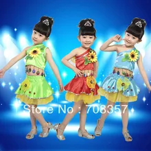 Детский маскарадный костюм для танцев с цветами юбка и топ с одним плечом/дети бальный танцы одежда для выступлений