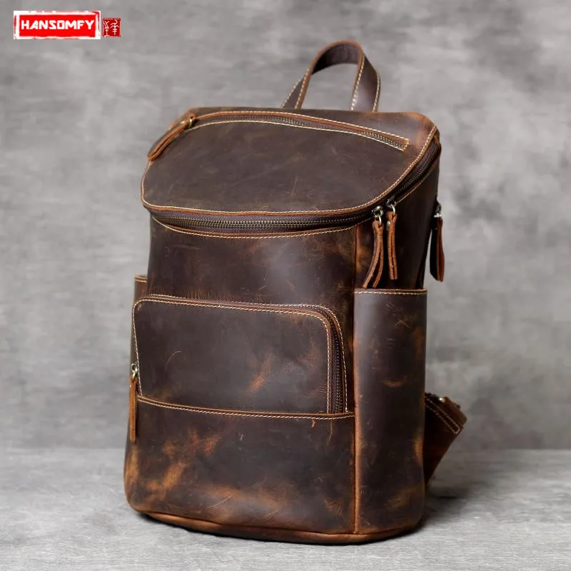 Оригинальный кожаный Для мужчин рюкзак 14 дюймов сумки для ноутбуков ручной работы ретро первый слой кожи многофункциональный дорожная
