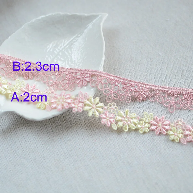 

15 meter/lot 2-2.3cm width pink flower fabric tapes lace trim ribbon S18D797HP190507Z