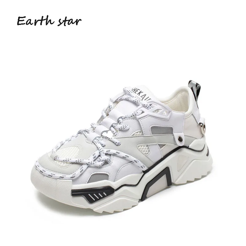 Повседневная Белая обувь Женские кроссовки на массивной платформе Модная zapatos de