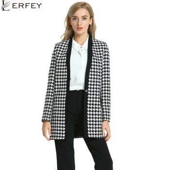 

LERFEY Women Autumn Plaid Blazer Casual Suit Blazers Notched Collar Double Breasted Long Sleeve OL Work Tops Office Coat Outwear