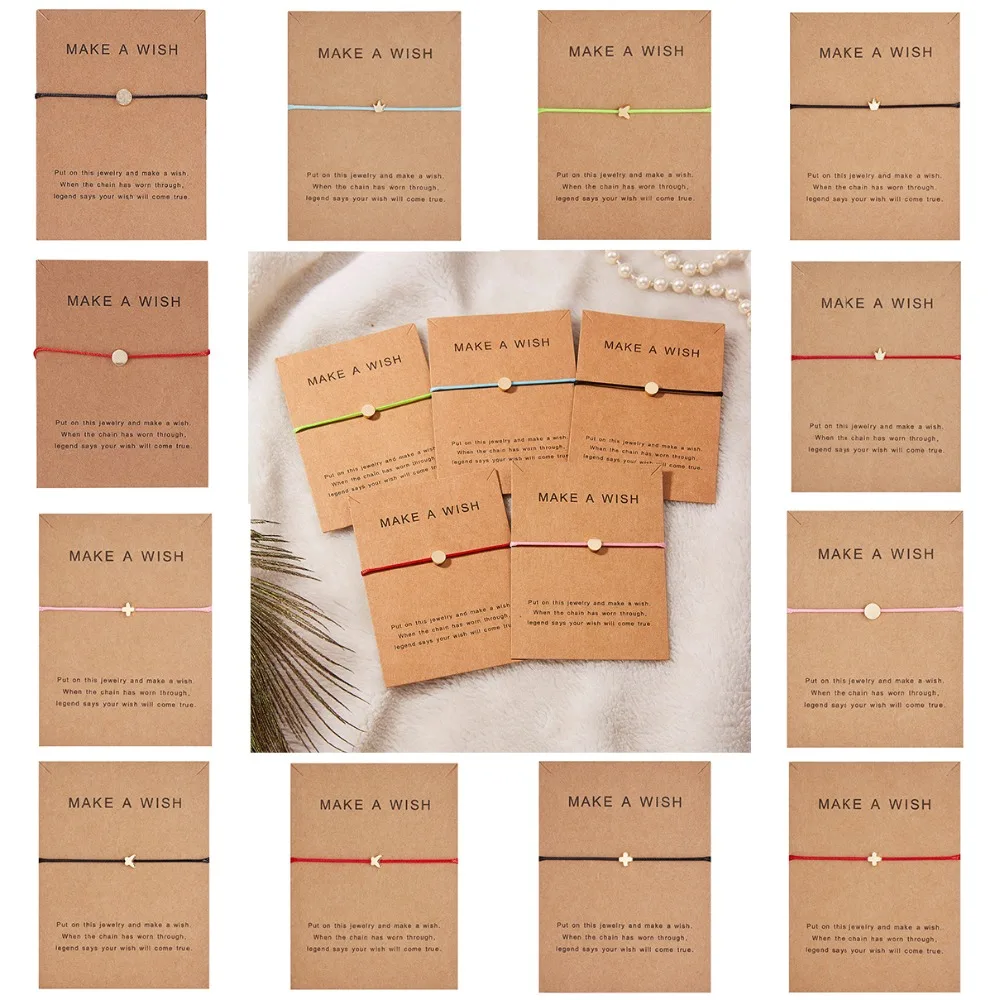 Женский браслет ручной работы Make a wish Paper Card регулируемый с бабочкой и короной в