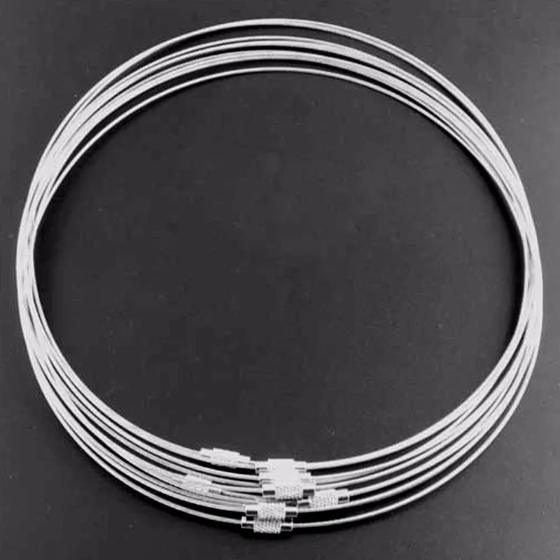 150Pcs Silver Tone Round Steel Wire Choker Screw Clasp Bubble Gum