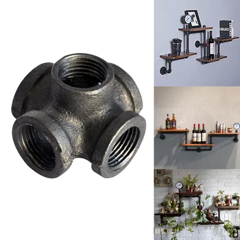 

5Pcs/Lot G1/2" Black Malleable Iron Side Outlet Crossed Female 90 Banded for Brackets and Shelf Industrial Decoration DIY Elbow