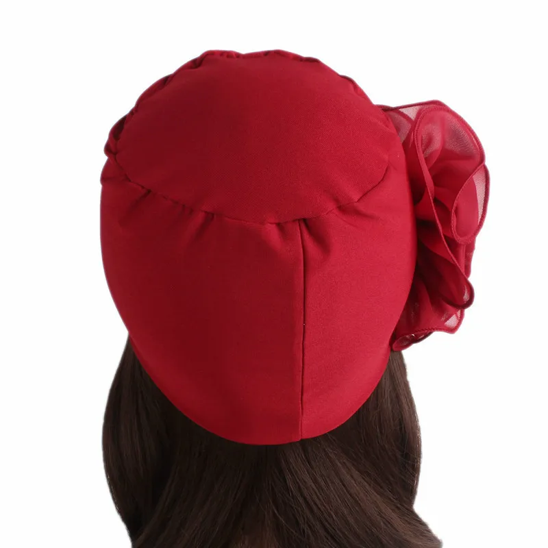 New Woman Beautiful Flower Turban Elastic Cloth Head Cap Hat Muslim Women's Hijabs Ladies Hair Accessories Scarf Cap 3