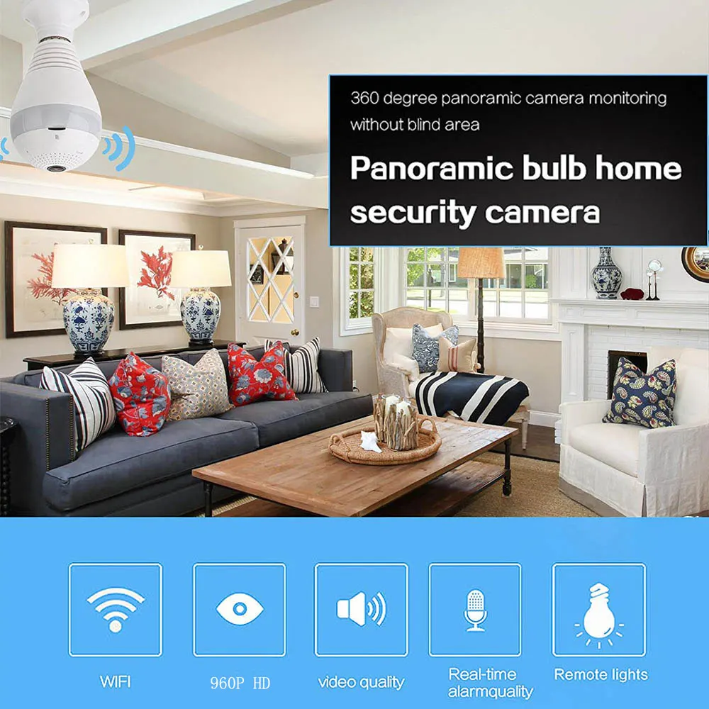 MX 960 P 360 градусов Беспроводной IP Камера лампочки рыбий глаз видеонаблюдения