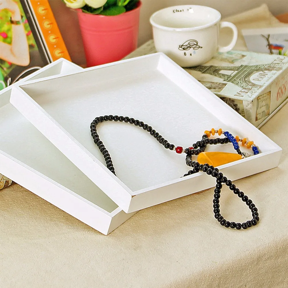 White Wood Tray Food Serving Makeup Storage Fruit Plate Photo Props Modern Household Home Storage Trays 20x20cm