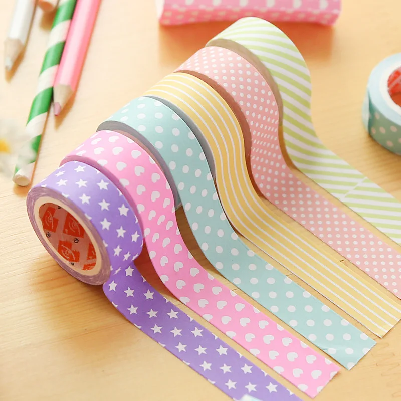 

1.5CM*5M Cute Kawaii Stripe Fabric Color Printing Tape Sweet Colorful DIY Decorative Masking Tape For Home Tape