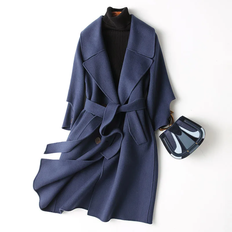AYUNSUE осенне-зимнее женское пальто Новое 80% шерстяное пальто Женская двойная шерстяная куртка Верхняя одежда manteau femme hiver 37125 WYQ1152 - Цвет: Blue