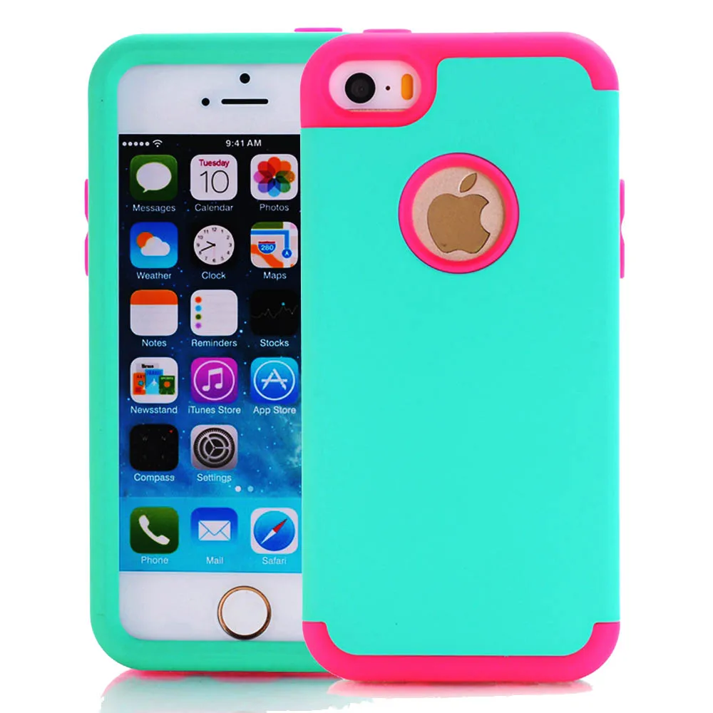 

Cute Heavy Duty Shockproof Hybrid Silicone PC Case Cases for iPhone SE 5S 5 5C Back Cover Anti-Knock Protective Protection