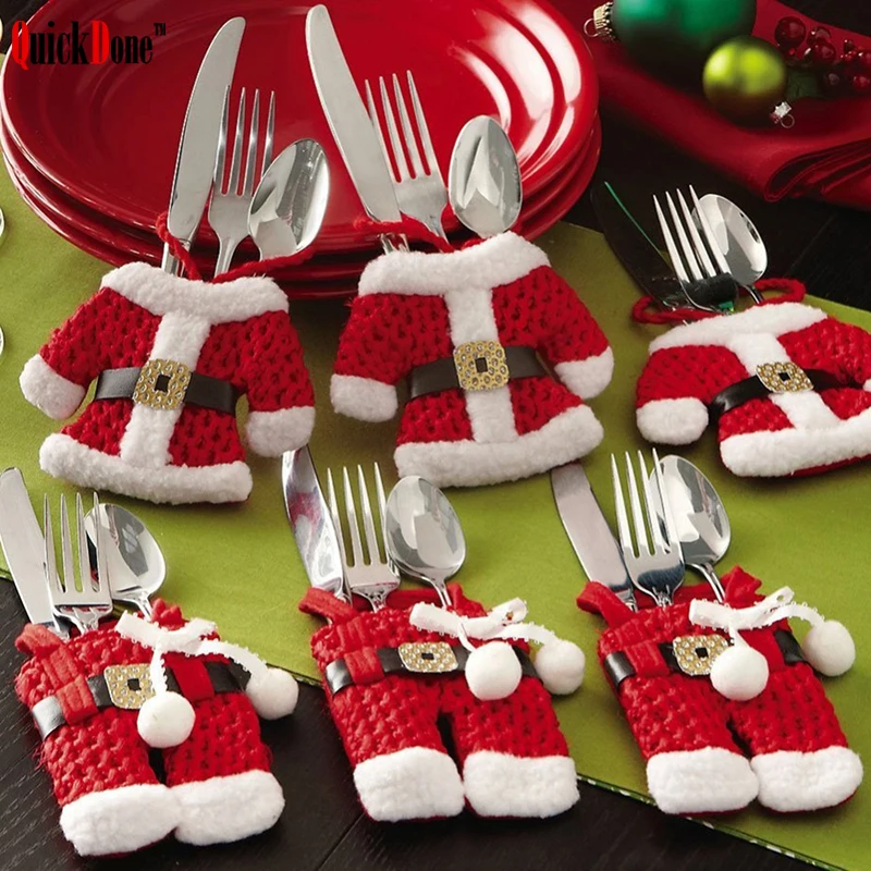 QuickDone, 6 шт., новогодняя, Рождественская посуда, держатель, нож, вилка, набор столовых приборов, рождественские украшения, карманы, декор для ужина AKC6267