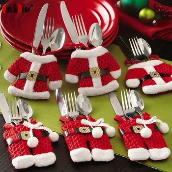 

QuickDone 6Pcs New Year Christmas Tableware Holder Knife Fork Cutlery Set Christmas Decorations Pockets Dinner Decor AKC6267