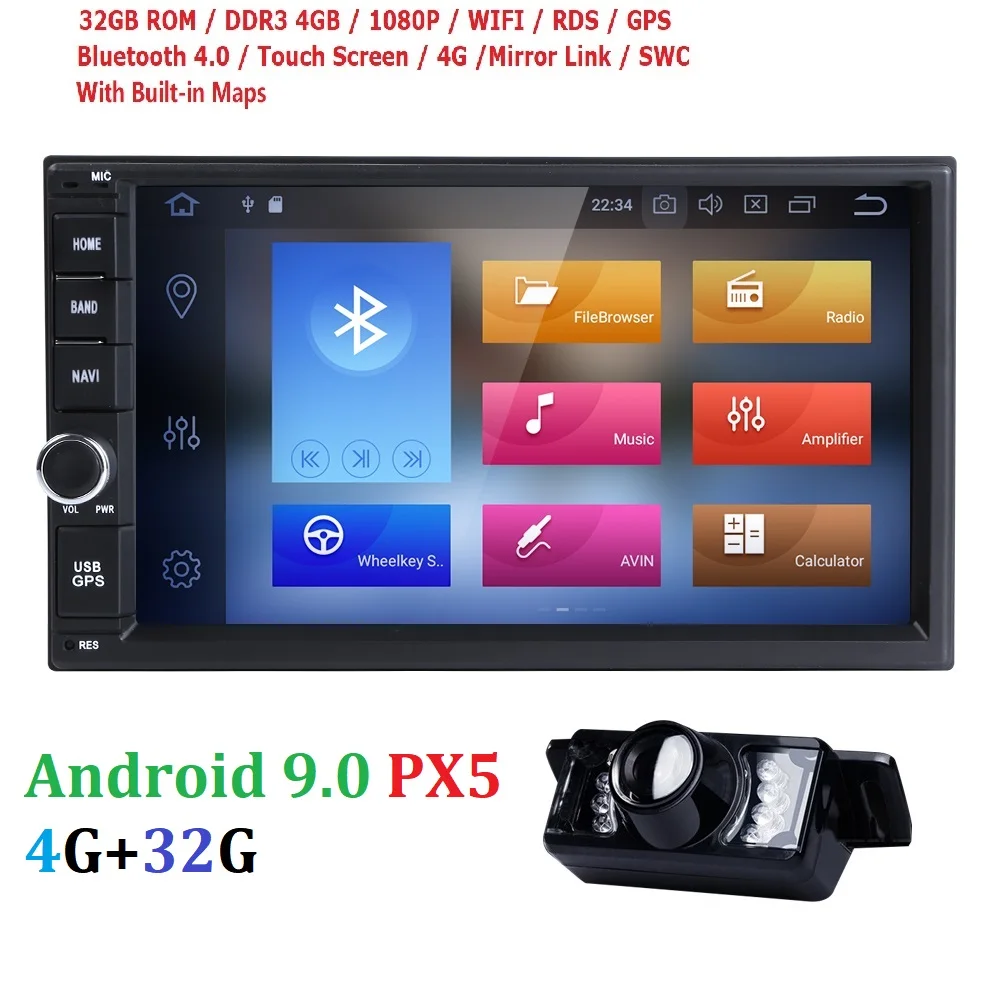 Excellent Car Stereo GPS Navigation for Nissan Universal 7 Inch 1024*600 HD screen 2 Din Android 9.0 Car Radio Head unit 4G RAM WIFI CAM 0