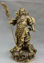 free shipping S06738 15″ Chinese Bronze Folk 9 Dragon Warrior Standing GuanYu GuanGong God Statue