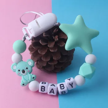 

1PCS Personalised Name Eco-friendly Pacifier Chain Clip Holder Cute Koala Star Silicone Teether Chain