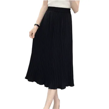 

2018 Women Spring Summer Bohemian Chiffon Pleated Skirts Female Solid Color Empire Waist Ruffles Elegant Saias Jupe Bottom P216