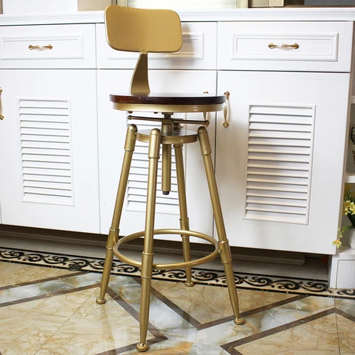 Нордический Золотой барный стул, железный вращающийся подъемный барный стул с задней металлической высокой ножкой, регулируемый по высоте - Цвет: B
