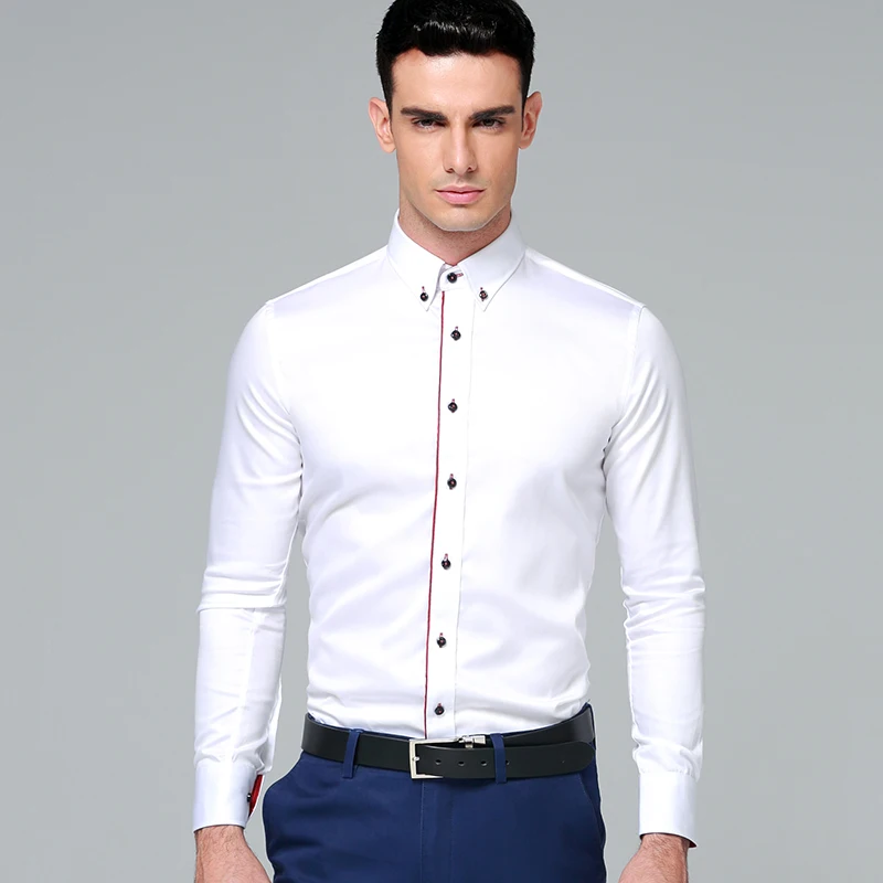 높은 품질 2019 브랜드의 새로운 남성 셔츠 긴 소매 100 % 코 튼 단색 일반 셔츠 캐주얼 비즈니스 남성 드레스 셔츠