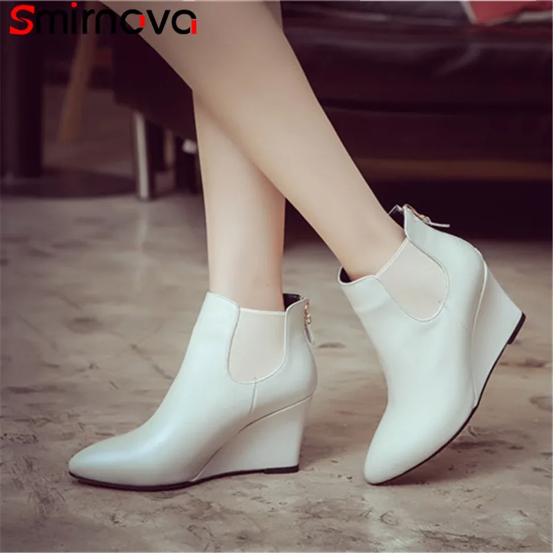 

Smirnova black red fashion autumn winter shoes woman pointed toe genuine leather ankle boots women high heels ladies boots