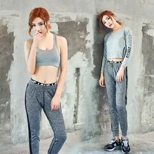 Осень длинный рукав, для йоги костюм тренировочная одежда для Для женщин модный принт спортивные Леггинсы бюстгальтеры костюм для йоги набор одежда для фитнеса спортзала