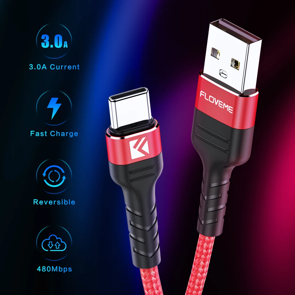 FLOVEME 3A usb type C кабель для samsung S10 S10e S9 USB C кабель для мобильного телефона Быстрая зарядка type C кабель для устройств usb type-C