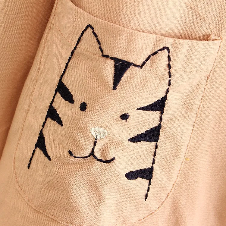 Harajuku Мори девушка сладкий куртка Для женщин с милым рисунком кота Вышивка карманы на молнии хлопок Женский Верхняя одежда куртка с капюшоном пальто u142
