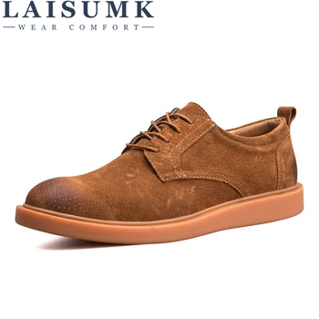 

LAISUMK Brand Handmade Breathable Men's Oxford Shoes Top Quality Dress Shoes Men Flats Fashion Genuine Leather Casual Shoes Men