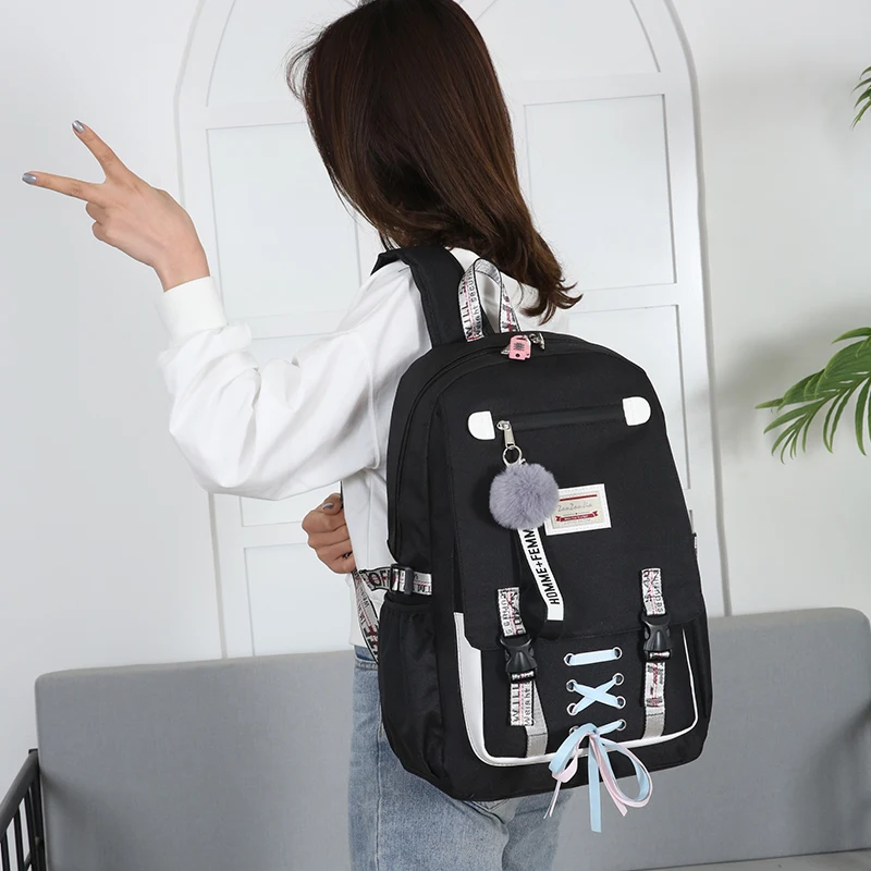 Для женщин Usb Анти-кражи рюкзак сумки для колледжа и школы ленты рюкзаки для ноутбука для путешествий для подростковые рюкзак для девочки большая сумка-мешок