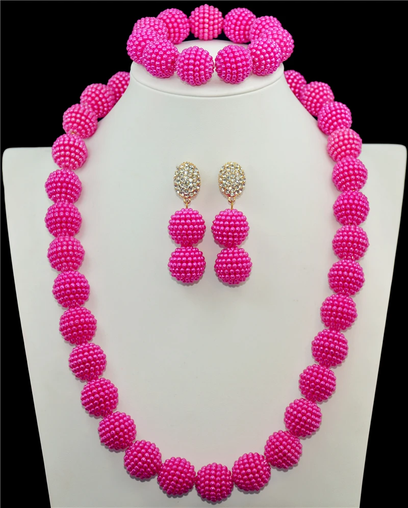

New arrival rose imitation pearl ball beaded necklace Nigeria Africa wedding bridal beads jewelry suits bridesmaid jewelry set