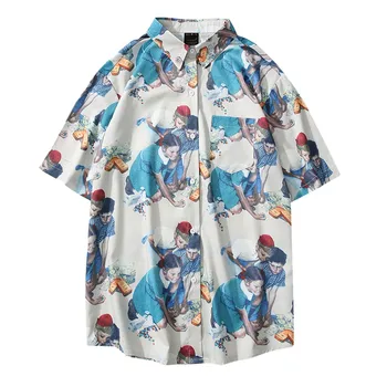 

2019 Men Summer Print Turn-Down Collar Slim Fit Short Sleeve Top Shirt Blouse camisa masculina camisa social masculina hawaiian