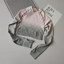 Новые осенние Рубашки для йоги с эффектом омбре, Спортивная футболка с длинными рукавами и отверстиями для большого пальца, бесшовный топ для фитнеса, быстросохнущие топы Спортивные