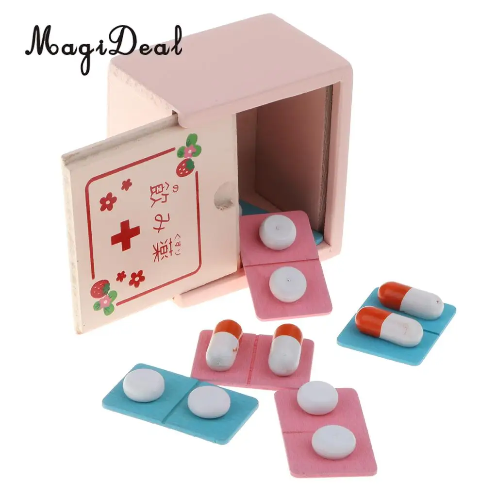 30PCS Wooden Medical Kits Box Tools Tablets Carry Case Doctor Nurse Pretend Role Playing Set Kids Educational Toy
