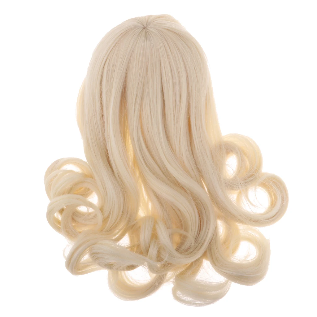 Classical Long Curly Wig with Bang Doll Haircut for 16inch Salon Girl Doll DIY Making Accessory - Light Golden
