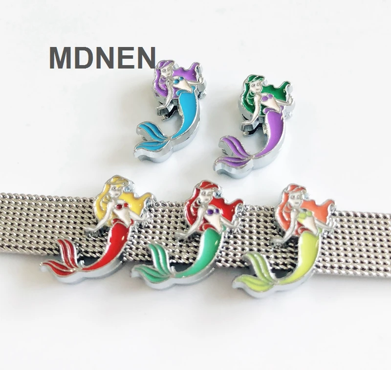 

20PCS 8MM Enamel Mixed little mermaid Slide Charms Letters DIY Accessories Fit 8mm Belts Bracelets, CCOR, CD0320