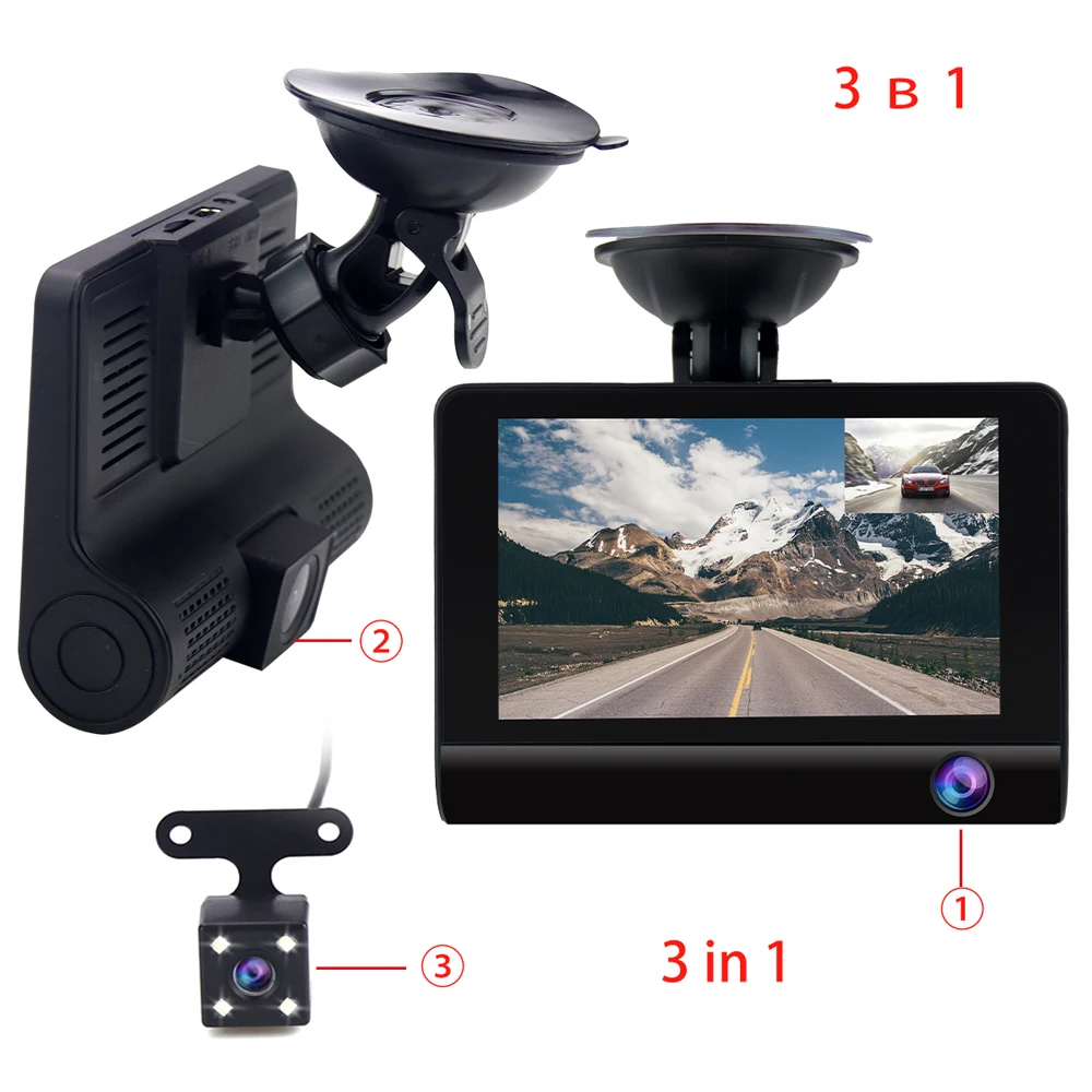 

Car DVR 3 in 1 dashcam 4.0 Inch Dash Camera With Rear view Camera Video Recorder Auto Registrator Dvr Dash Cam