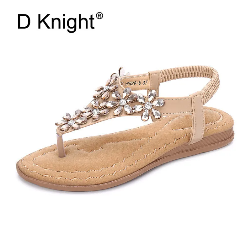  Women Bohemian Crystal Sandals Flat Heel Summer Woman Thong Sandals Flip Flops Comfort Black Lady Shoes Sandal Plus Size 35-42 (5)