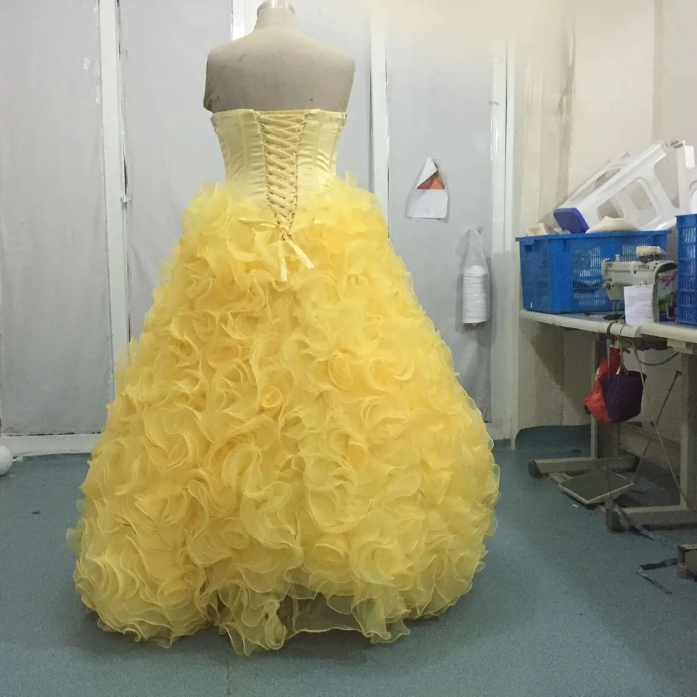 Реальные фотографии возлюбленные камни из бисера бальное платье со сборками желтые платья vestidos de quinceaneras