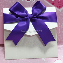 HI5012-Заказная жемчужная белая бумажная карточка с Фиолетовая лента бант