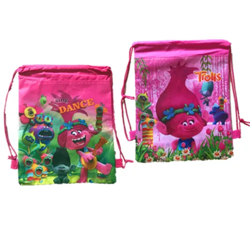 

NEW! 12pcs Trolls Toys Gift Bags Magic Theme Cartoon Action Figure Drawstring Backpack Party Supplies Kid Girl Best Present Bag