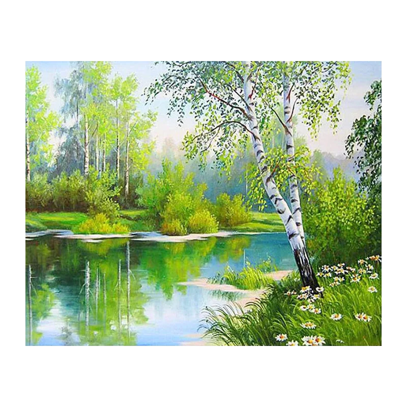

Needlework Diy Diamond Embroidery Lake Forest Woods Natural Scenery Square Drill Full Drill Diamond Painting Mosaic Picture WZ