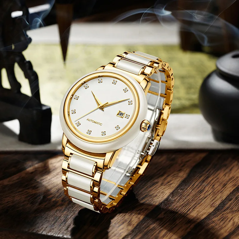 

new Hetian Jade Machinery Watch Chinese Ancient Charm Full-automatic Hawk-and-Hole Jade Expression Couple Watch