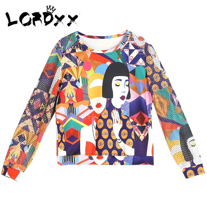 

LORDXX New Harajuku t shirt Women 2018 Casual Spring Hollow out Long sleeve Pop Art Elegant Printing tee shirt femme tops