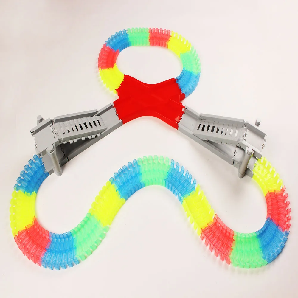 

New DIY Slot 220pcs Tracks 1 LED Light Car 2 Ramps 1 Intersection Glow Luminous Raceway Children's Favorite Track Car Suit