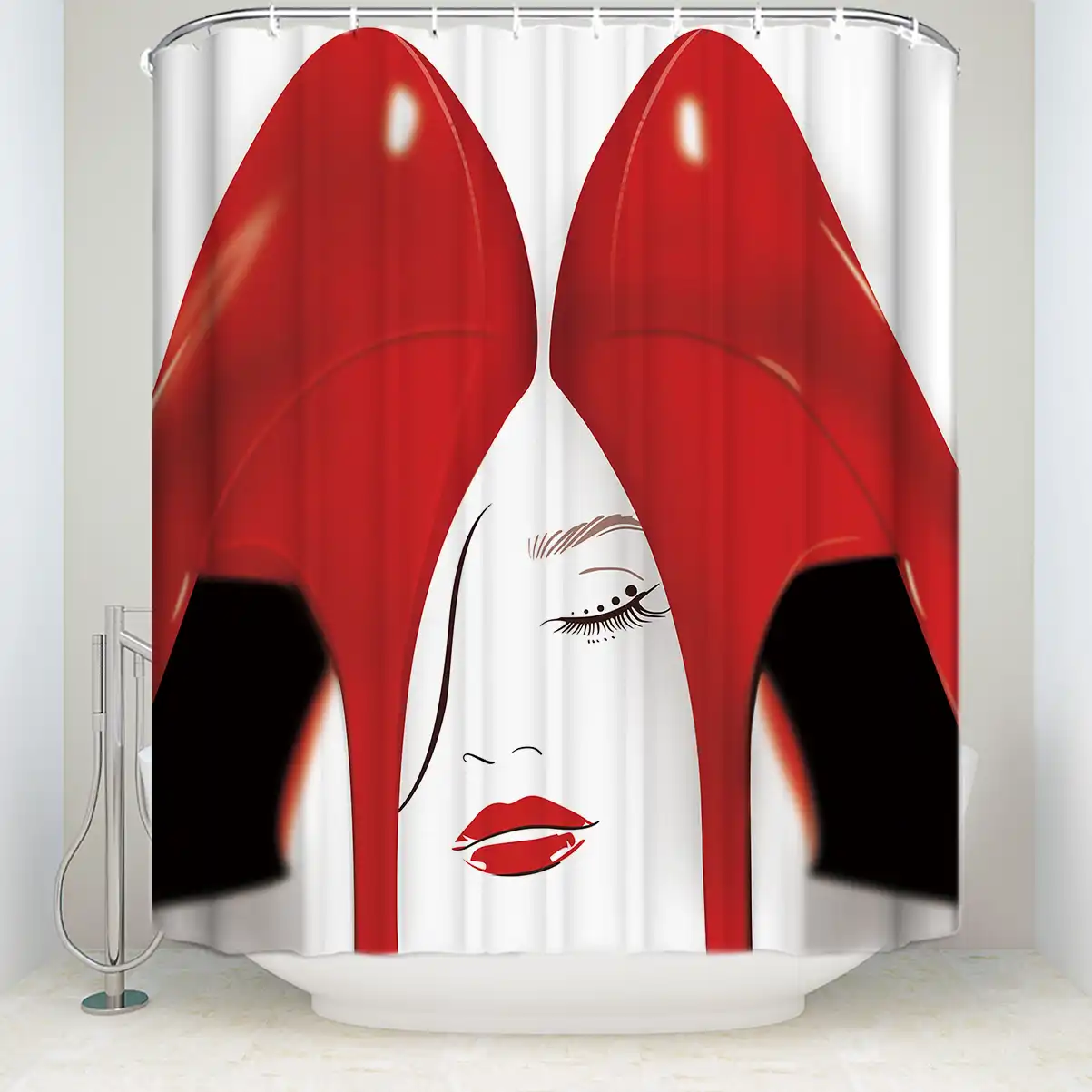 Tissu Imperméable Femmes Rouge Talon Haut Rideau de douche Polyester Tapis de bain