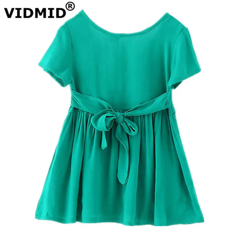 

VIDMID New fashion cute solid baby girl lace cotton dresses children cotton clothing red green dresses for 3-7 years 1045 19